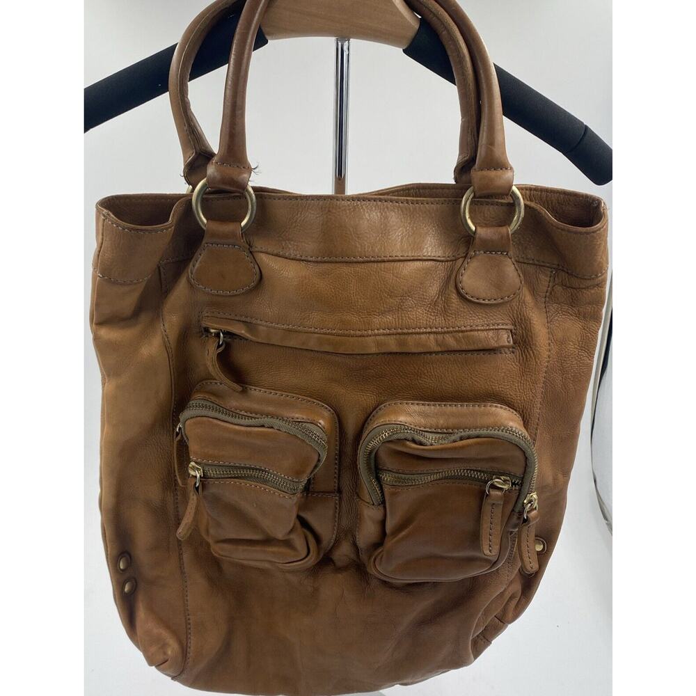 Vintage J. Crew Jericho Beige Leather Tote Bag Purse Style 26082